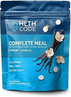HLTH Code Complete Meal Replacement Shake - Healthiest Meal Replacement = Healthiest You | Keto Friendly | High Protein | Low Carb | Collagen | Gluten Free | Creamy Vanilla Flavor (15 servings)