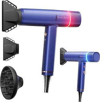 Ionic Hair Dryer with Diffuser and Concentrator, Professional Lightweight Quiet Blow Dryer, Powerful 1600 Watt Motor for Fast Drying and Straight & Wavy Hair, 3 Temps/2 Speeds, 6.56 Ft Cord, Blue