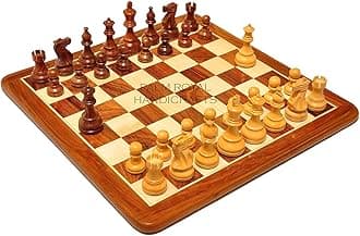 PALM ROYAL HANDICRAFTS 21"x 21" inches Chess Board Set Wooden with Chessmen King Size 3.75" Made with Finest Indian Rosewood 32 Pieces and 2 Extra Queens