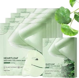 5PCS Heartleaf Soothing Collagen Mask, Collagen Overnight Face Mask for Glass Skin, Hydrating Face Masks with Hyaluronic Acid, Soothing Cooling Gel Sheet Mask for Sensitive Skin, Korean Skin Care