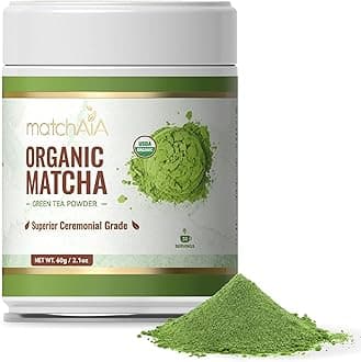 MatchAiA Organic Ceremonial Matcha Green Tea Powder - Superior Ceremonial Grade, First Spring Harvest, USDA Certified, 100% Pure - Sugar Free, Gluten Free (60g / 2.1oz Tin)