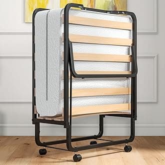 Giantex Folding Bed with Mattress for Adults, Cot Size Rollaway Bed for Guest, Portable Foldable Bed w/Memory Foam Mattress & Metal Frame for Easy Storage, 75"x 31"