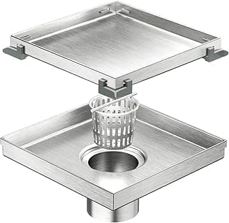 Neodrain 6-Inch Square Shower Drain with Removable Tile Insert Grate,Brushed 304 Stainless Steel, with Watermark&CUPC Certified, Includes Hair Strainer…