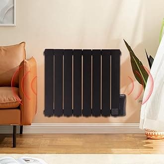 1200W Electric Oil Filled Radiators Wall Mounted Electric Heater 8 Fins Energy Efficient Electric Radiators with 7 Days/24H Timer and Thermostat,LED Display & Safe Lock for Home Use,Black