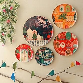 Vintage India Iron Wall Art Plates – Set of 5 Decorative Plates | Traditional Indian Wall Decor | Metal Wall Hanging for Living Room & Bedroom | Elegant Home Decor Accent