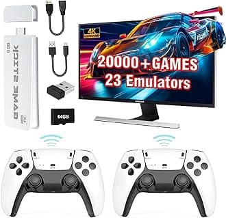 2025 Upgraded New Tv Gaming System | Plug & Play Video TV Game 4K Ultra HD Game Stick with 20,000+ Games Built-in, 9 Emulators & Wireless 2 Controllers for Kids (5 Years to 17 Years)