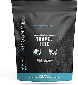 REFLUX GOURMET Natural Heartburn Acid Reflux Relief Support Supplement for GERD, LPR, Indigestion, Aid for Intermittent Fasting, Alginate Therapy, Single Serve 25 Pack, Mint Chocolate/Vanilla Caramel