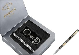 Parker Vector Gift Set Roller Ball Pen Round Key Chain & Parker Moments Vector Timecheck Gold Trim Roller Ball Pen