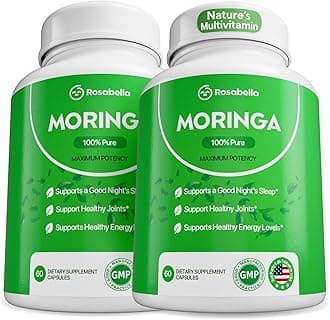 Rosabella Moringa Capsules - Pure Moringa Powder, Energy, Skin, Immune & Gut Health Superfood, Rich in Antioxidants, Essential Vitamins & Amino Acids, Natural Green Superfood Supplement - 120 Count
