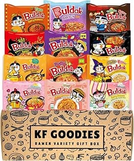 Korean Ramen Variety Pack Gift Box (12 Count) - Spicy Buldak Noodle Assortment for Birthdays, College Care Packages, Office Snacks and Gifts