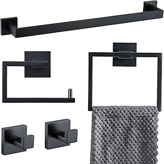 YACVCL 5 Pieces Black Bathroom Accessorie Set Black Towel Bar Set Towel Holder Set for Bathroom,Wall Mounted Stainless Steel Bathroom Hardware Set,23.6 Inch