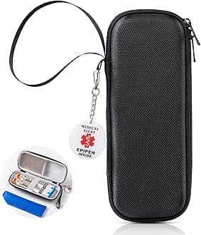 EpiPen Medical Carrying Case, Epi Pens Carrying Case for Travel, Medication Organizer Bag, Fits 2 EpiPens, Asthma Inhaler, Allergy Medicine, With Ice Pack, Programmable NFC Medical Warning Tags(Black)