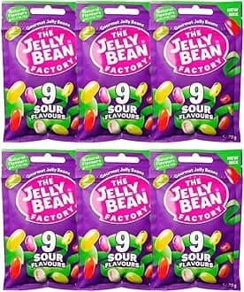 The Jelly Beans Factory 9 Sour 70g | Jelly Beans | Neatherlands | Veg | Geletine Free | No Artificial Colour & Flavour | Pack of 6
