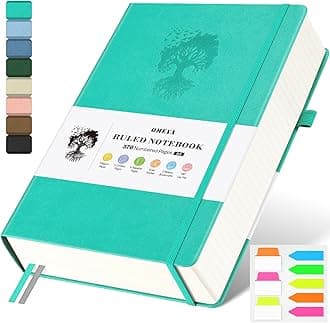 A5 Lined Journal Notebook, 370 Numbered Pages Thick Leather Journal for Writing, College Ruled Hardcover Notebook for Work,School with 100gsm Paper, Writing Journal for Women, Men (5.75" x 8.38" Blue)