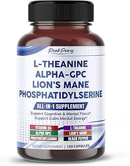 Premium L-Theanine, Alpha-GPC, Lion’s Mane & Phosphatidylserine – Cognitive & Mental Focus Support Supplement – 150 Capsules