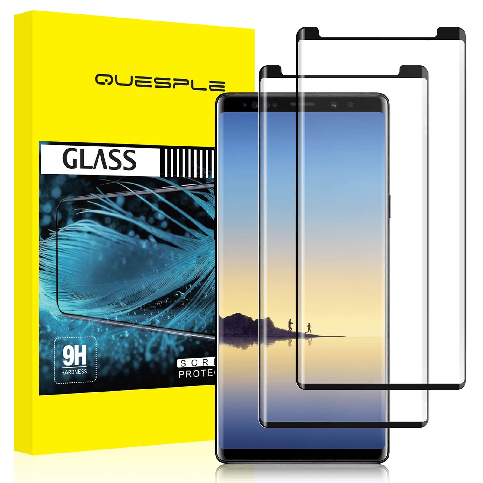 QUESPLEfor Samsung Galaxy Note 8 Screen Protector [2 Pack], HD Shatterproof 3D Full Coverage Galaxy Note 8 Tempered Glass Screen Protector Film, Anti-Scratch/High Sensitivity/Case Friendly
