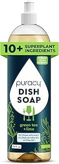 Natural Dish Soap - Skin-Softening Plant-Based Dishwashing Soap, Non-Toxic Dish Soap, Organic Liquid Dishwashing Detergent Soap (Green Tea & Lime, 16 fl oz)
