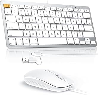 OMOTON Wired Keyboard and Mouse Compatible with Mac, Keyboard with Dual Interface (Type-C and USB A), Mouse with USB A Interface for MacBook Pro/Air, iMac, Mac mini/Pro, White