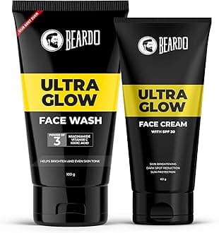Beardo Ultra Glow Face Wash 100ml & Ultra Glow Face Cream with SPF 30, 60g | Powered by Niacinamide, Vitamin C & Kojic Acid for Visibly Bright Skin | Cleanses, Hydrates & Protects | For Men
