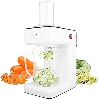 3-in-1 Electric Vegetable Chopper, Spiralizer, and Salad Maker - Fruit Cutter, Spiral Shredder Machine, Veggie Spaghetti & Noodle Maker | Includes Food Plunger & 1.2L Bowl