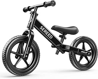 SEREED Toddler Balance Bike 2 Year Old, No Pedal Kids Toy Bike for 2-5 Years Old, Tool-Free Adjustment, Gift for 2-3 Girls, Customize Plate with 3pcs Stickers (Black)