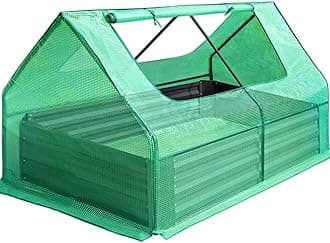 Quictent Raised Garden Bed with Cover Outdoor Galvanized Steel Planter Box Kit with Greenhouse Large Zipper Window Dual Use, 20pcs T-Type Tags & 1 Pair of Gloves Included 4x2.6x1 FT (Green)
