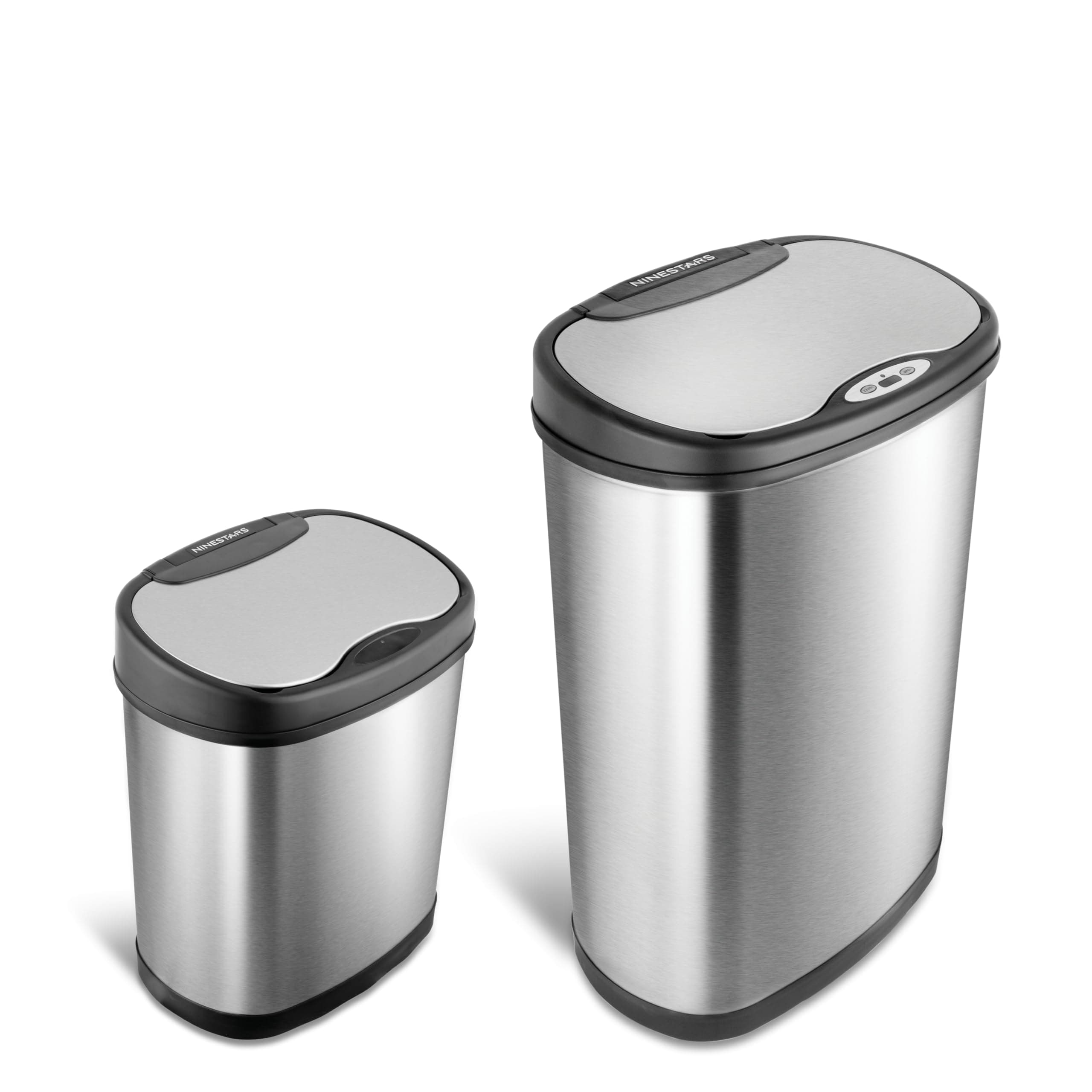 Ninestars Automatic Touchless Motion Sensor Oval Trash Can Combo Set, Stainless steel with plastic lid, Sliver, 13 Gal & 3 Gal SS