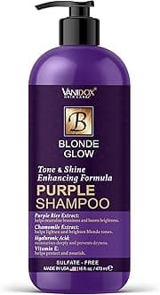 - Sulfate Free Brass Toning Purple Shampoo for Blondes, Brown Highlighted, or Bleached Hair, Infused with Purple Rice Extract, Hyaluronic Acid, Vitamin E, and Chamomile Extract (16 fl oz)