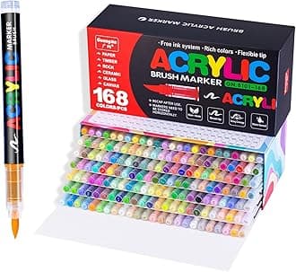 Acrylic Paint Markers,168 Colors with Direct-Liquid Ink Control System, Professional-Grade Paint Pen for Rock Painting, Canvas, Glass, Plastic, Fabric & Creative Crafts