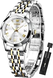 OLEVS Womens Watch Fashion Dress Diamond Female Watches for Ladies Analog Quartz Stainless Steel Waterproof Luminous Day Date Two Tone Wristwatch