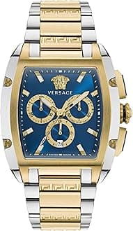 VersaceDominus Collection Luxury Mens Watch Timepieces with a Two Tone Bracelet and Case Featuring a Blue Dial