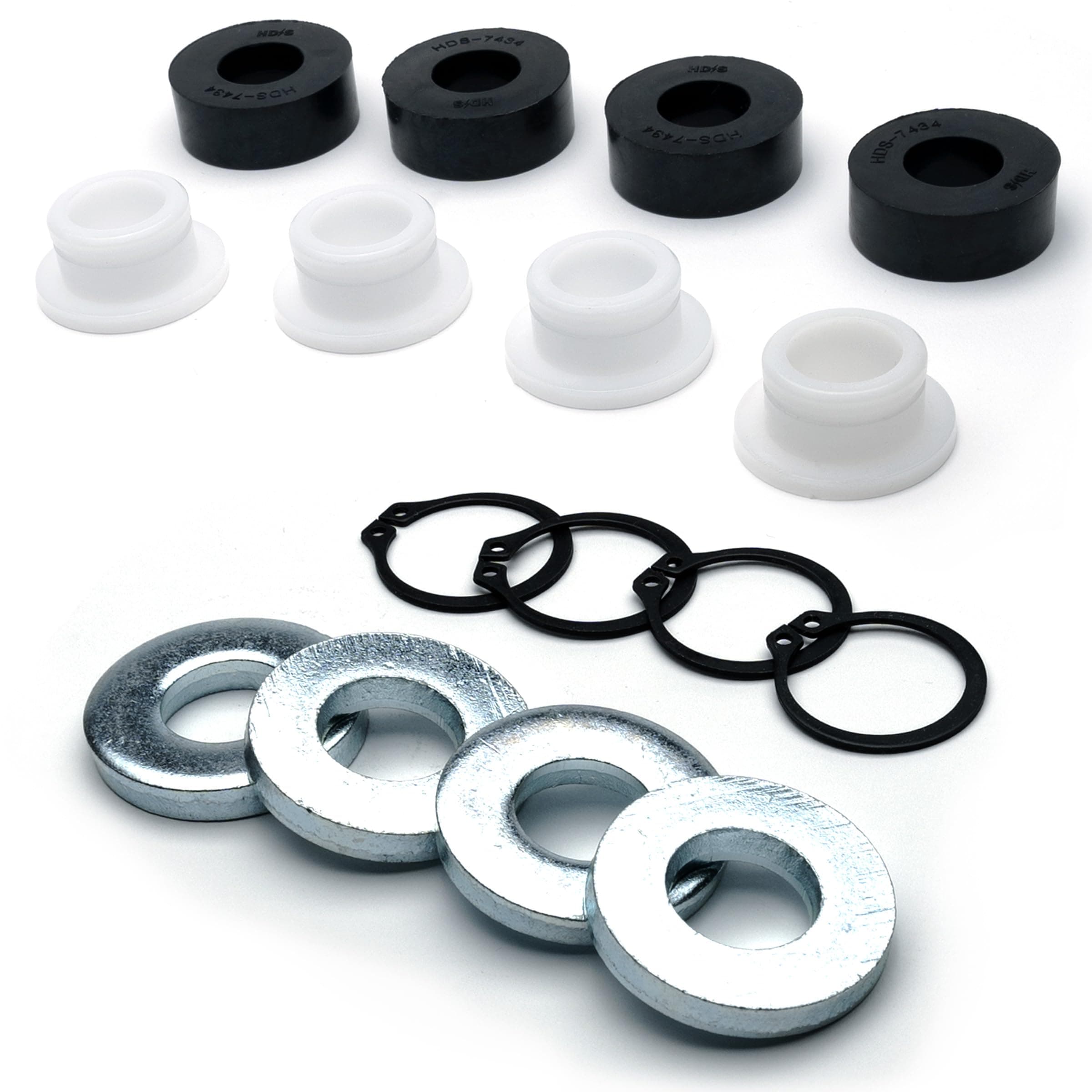 HD Switch 16pc Deck Height Adjustment Hardware Tune Up Kit for Walker Mowers F123 7434-1 5727-1 5740-2 Includes 4 Bushings, 4 Snap Rings, 4 Shock Bushings & 4 New Deck Washers