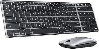 Wireless Bluetooth Keyboard and Mouse for Mac, Multi-Device Rechargeable Slim Keyboard and Mouse Stainless Steel Full Size, Compatible with MacBook Pro/Air, iPad, iMac - Black Silver