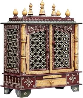 Kamdhenu Art and Craft Wooden Temple/Home Pooja Mandir/Mandap (Maroon), 24 Cm