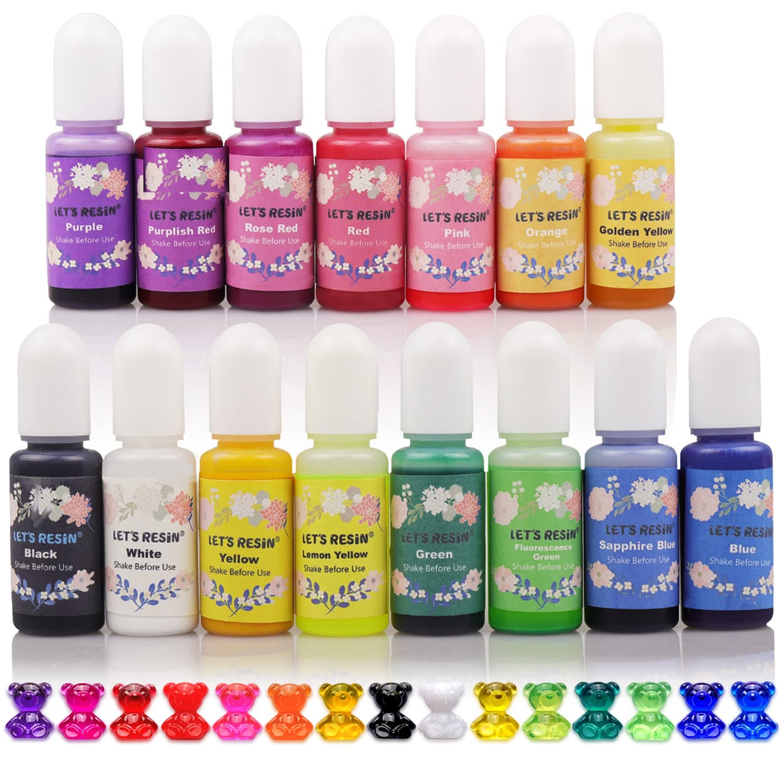 LET'S RESIN Epoxy Resin Dye,15 Color Translucent Epoxy Resin Pigment,Odorless Concentrated Resins Paint Each 0.35oz,Liquid Resin Colorant for Resina Coloring,Resins Molds