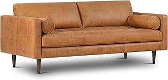 Napa 88.5" Leather Sofa – Full-Grain Italian-Tanned Aniline Leather, Feather-Down Comfort, Solid Wood Frame, Walnut Legs, Cognac Tan