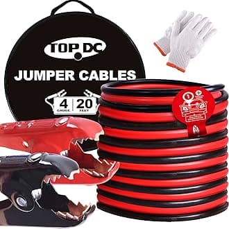 TOPDC Pure Copper 4 Gauge 20 Feet Jumper Cables for Car, SUV and Trucks Battery, Heavy Duty Automotive Booster Cables for Jump Starting Dead or Weak Batteries with Carry Bag