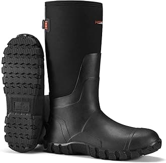 Upgraded Men's Rain Boots, Waterproof Insulated Neoprene Rubber Boots with Steel Shank, Durable Anti-Slip Outdoor Work Boots for Hunting Gardening Farming Fishing Mud Working, Adjustable Calf
