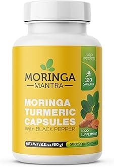 Moringa Oleifera Capsules 120 Count – Enhanced with Turmeric Root & Black Pepper – Vegan, Non-GMO – Supports Immunity, Energy & Overall Health