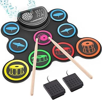 Electronic Drum Set, 9 Practice Pad With Headphone Jack, Roll Up Kit Machine Built-In Pedals And Sticks 10 Hours Of