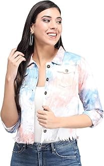 FUNDAY FASHIONWomen's Denim Blend Tie-Dye Cotton Blend Standard Length Jacket