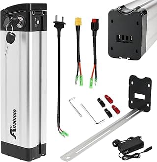 36V Ebike Battery with Charger, 36V 10AH Folding Electric Bike Removable Battery Replacement Silverfish Lithium Bicycle Pedelec Batteries with 2 Port, Safe Lock for 350W 250W 200W Motor