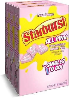 Starburst Go Powdered Drink Mix, All Pink Strawberry, 3 Boxes with 6 Packets Each - 18 tal Servings, Sugar-Free Drink Powder, Just Add Water, 6 count (Pack of 3)
