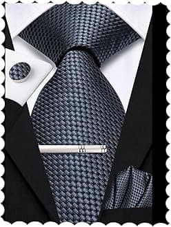 Hi-TieClassic Mens Silk Ties Set 4 PCS Necktie Pocket Square Cufflinks Clip Pin Solid Strip Paisley Tie