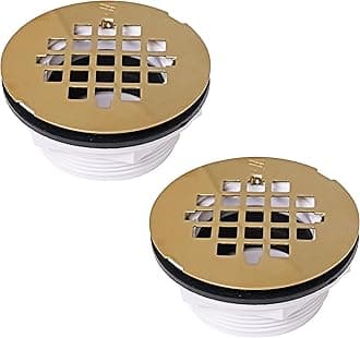 Westbrass D206P-2-01 2" No-Caulk PVC Compression Shower Drain with 4-1/4" Round Grid Cover, Polished Brass (2-Pack)