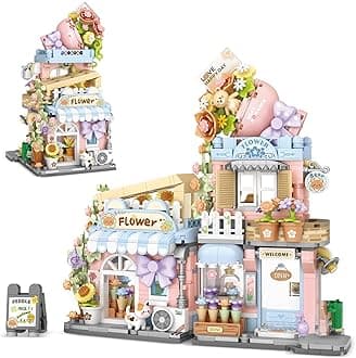 Street View Flower House Shop Mini Building Blocks, MOC Creative Building Toys Cute Panda Building Set for Girls 6-12, Simulation Architecture Construction Toy, Gift Idea for Kids Adults (854 PCS)