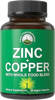 Peak Performance Zinc with Copper + Whole Food Blend of 25 Vegetables and Fruits for Max Absorption - Immune Support Supplement Capsules - Two Essential Minerals for Immunity - Pills for Men & Women