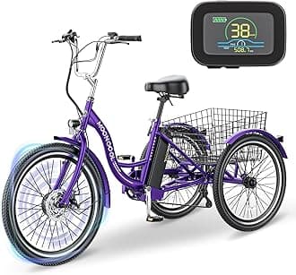 LILYPELLE Electric Tricycle for Adults, 350W 36V Electric Trike Motorized Three Wheel Electric Bicycle, 7 Speeds 3 Wheels 24" Adult Electric Tricycle with Large Basket