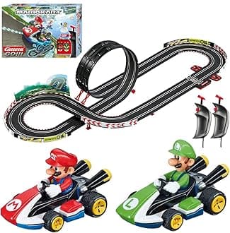 GO Electric Powered Slot Car Racing Kids Toy Race Track Set 1:43 Scale, Mario Kart
