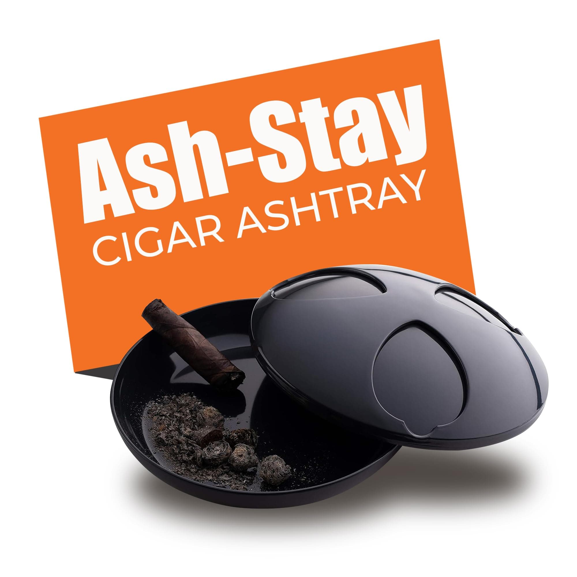 Ash-Stay - Cigar Ashtray with Cover for Patio/Tabletop and Office with Odor and Wind Resistance - Top seals for Ash and Smoke - Ideal for Indoor & Outdoor Use (Gun Metal Color)